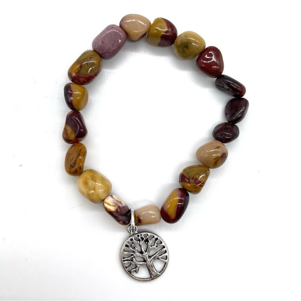 Mookaite Jasper with Tree of Life Charm Stretch Bracelet